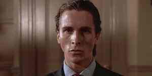 Christian Bale as Patrick Bateman in the last scene of American Psycho (2000)