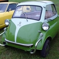 green and white BMW Isetta